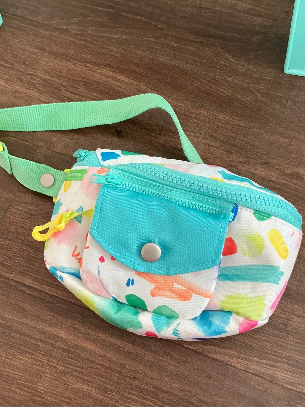 Kids Colorful Watercolor Print Fanny Pack with Turquoise Pocket